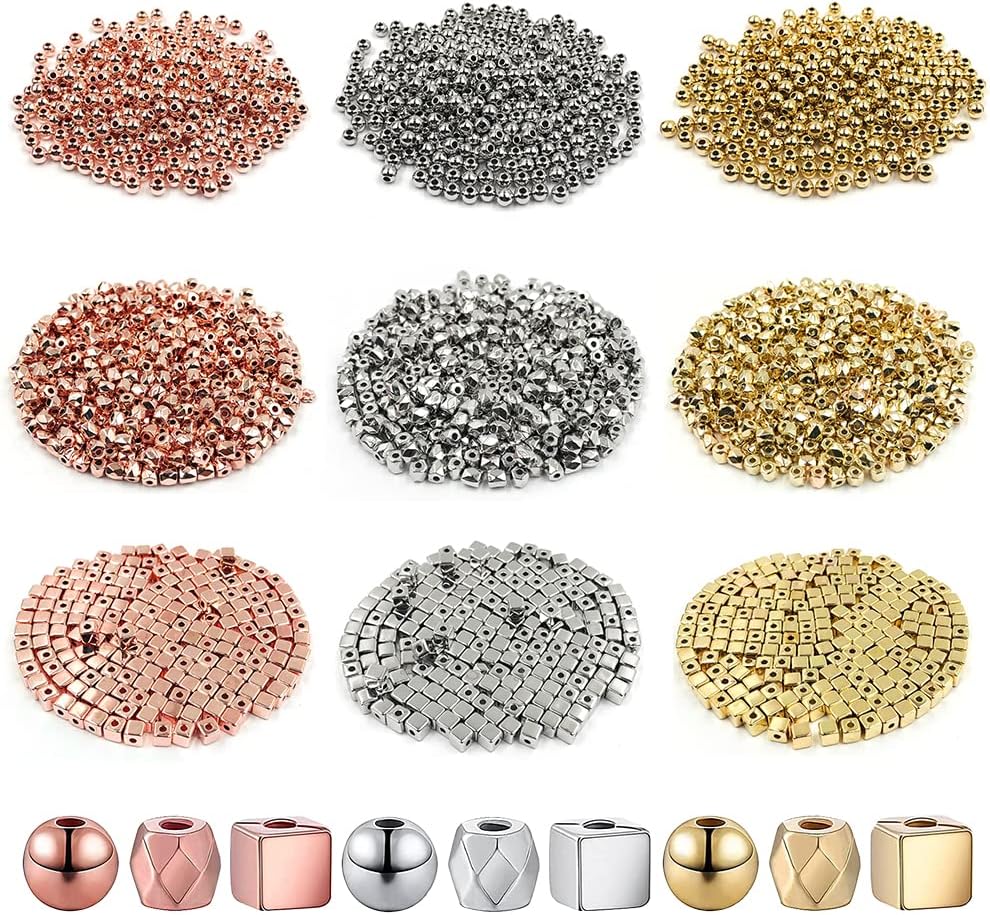 lyfLux 3000 Pieces Assorted Spacer Beads Include Faceted Cube Spacer