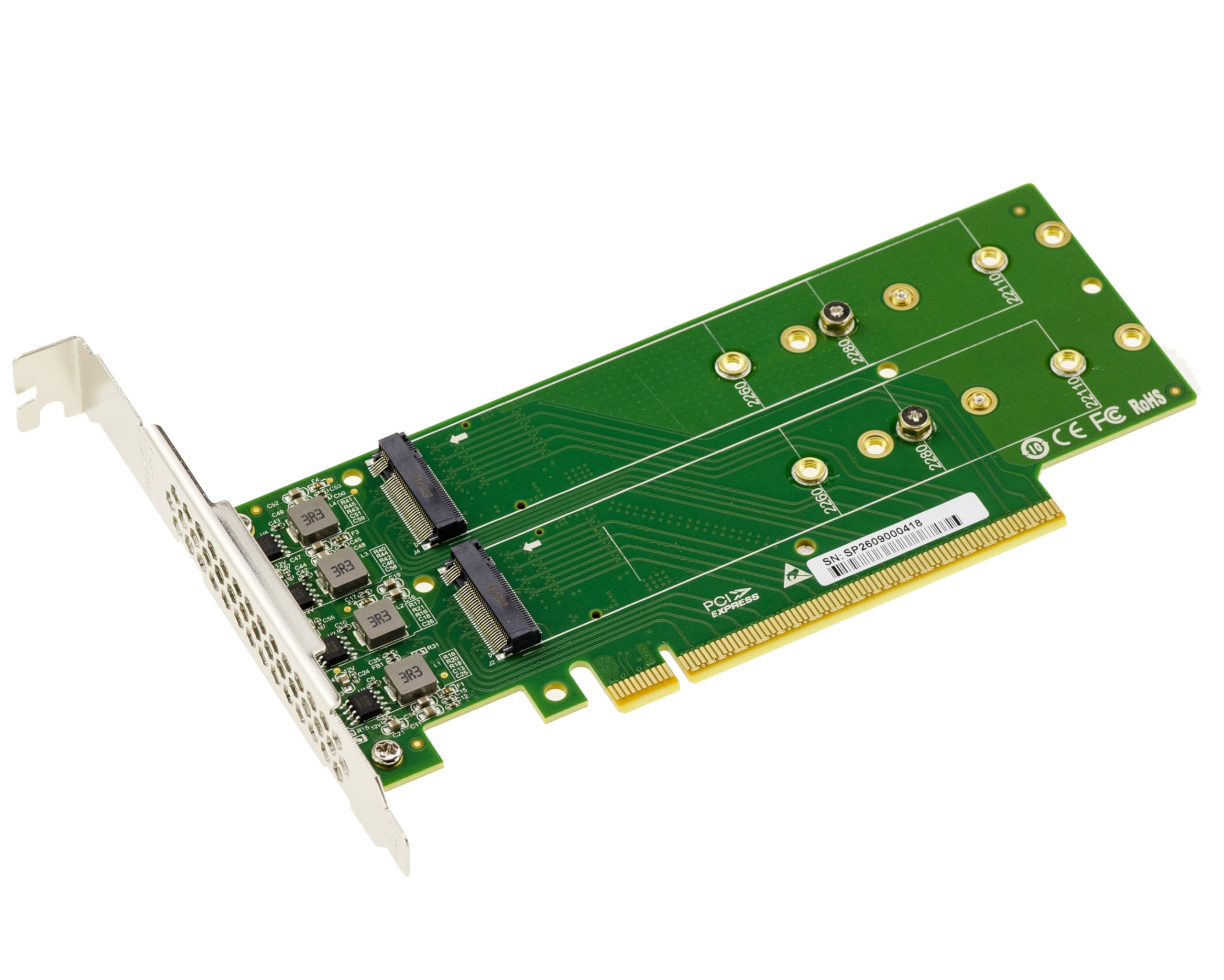KALEA-INFORMATIQUE Karta kontrolera PCIe Gen 5.0 x16 dla 4 dysków SSD M.2 NVMe M Key Double Face, obsługa Gen5 128 Gb/s na dysk SSD