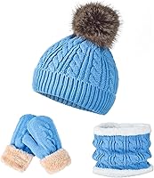 Vista 1 de Conjunto de gorro, guantes y bufandas para niñas y niños de 1 a 12 años de edad, forro polar cálido para invierno