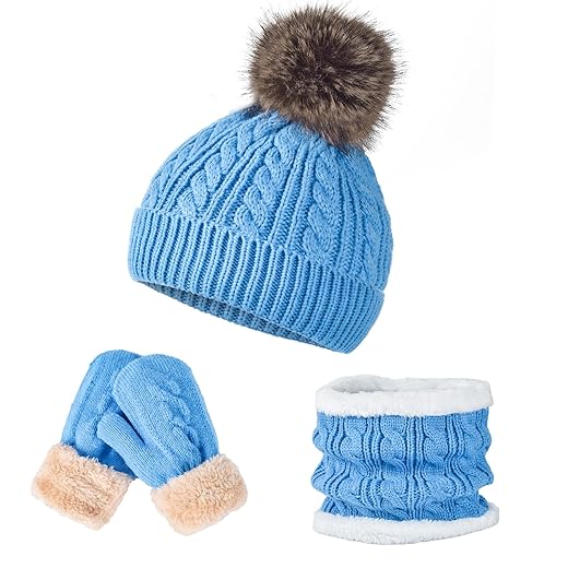 Conjunto de cachecol infantil com chapéu e luvas para meninas de 1 a 12 anos de idade forrado com lã quente de inverno