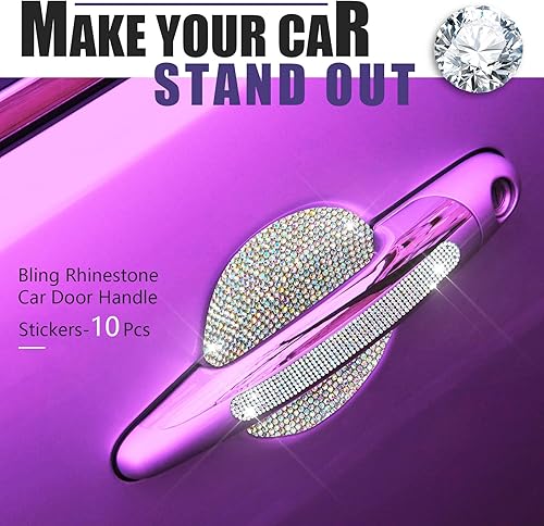 Miniatura 7 de Frienda 10 piezas de accesorios brillantes de automóvil para mujeres, protector de manija de puerta de automóvil, fundas para manijas de puerta para