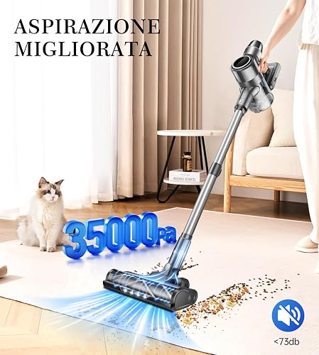 Syntecno Aspirateur Balai sans Fil Puissant - Électrique Silencieux Aspirateurs Balais Autonomie Rechargeable Batterie avec Cyclonique Brosse LED Cordless Vacuum Cleaner - 3
