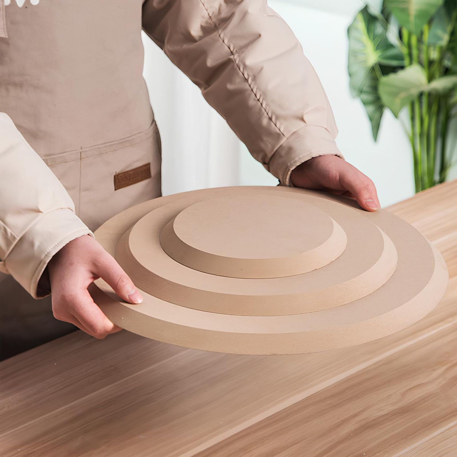 3 Pièces Moule en Céramique Plaques et Artisanat, Moule Rond en Bois