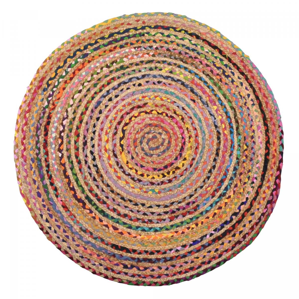 IMPALO UnAmourDeTapis Tapis Rond, Ø 80 Cm, Jute Naturelle, Motif Spirale Tressée Kilim Artisanal, Rouge, Jaune, Crème, Forme Circulaire Élégante pour Entrée, 13803