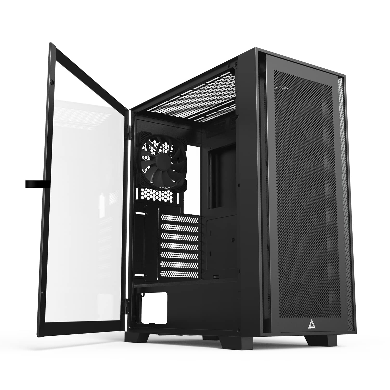 MontechAIR 1000 Lite Black ATX Mid Tower Case/ 3 x 120mm High Airflow Fans Pre-Installed/Swivel Glass Side Panel/Mesh Front Panel/Upgrade Space for High-end GPU and Motherboard
