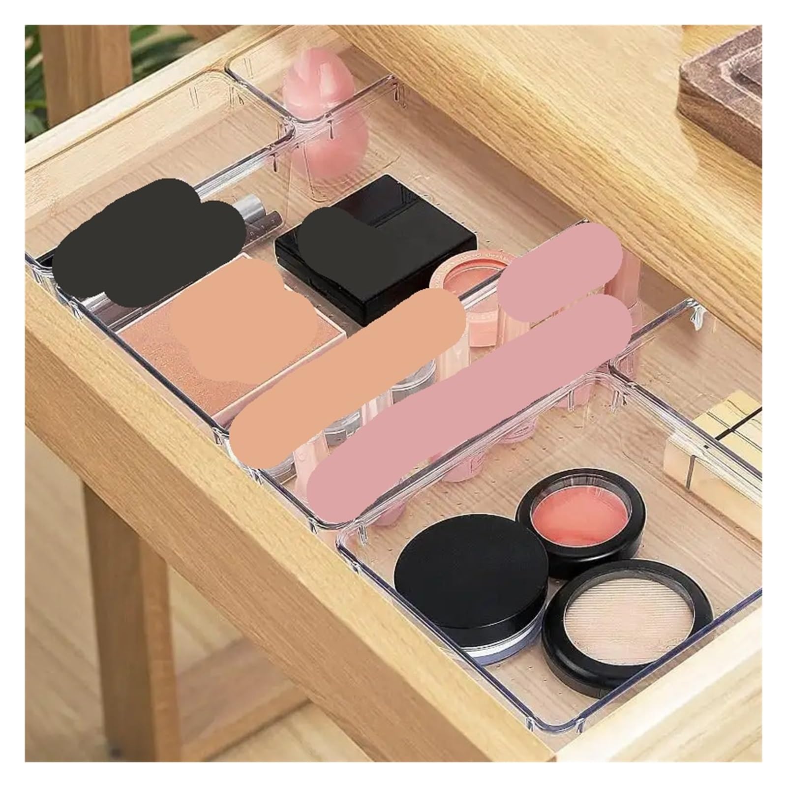 Generico Set di organizzatori for cassetti da 25 pezzi, divisori scrivania in plastica trasparente, contenitori for camera letto, cassettiera, ufficio, for il trucco