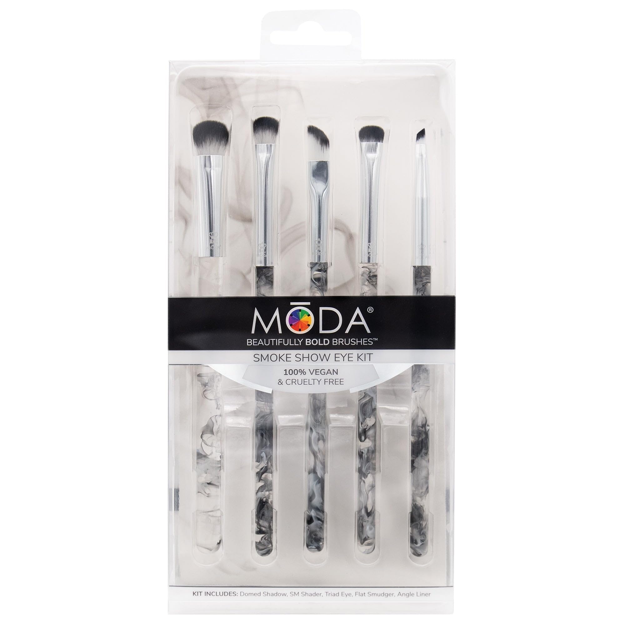 MODA Smoke Show, 5pc Eye Makeup Brush Set, Includes - Shadow, Shader, Triad, Smudger & Liner Brushes, Black - Image 3