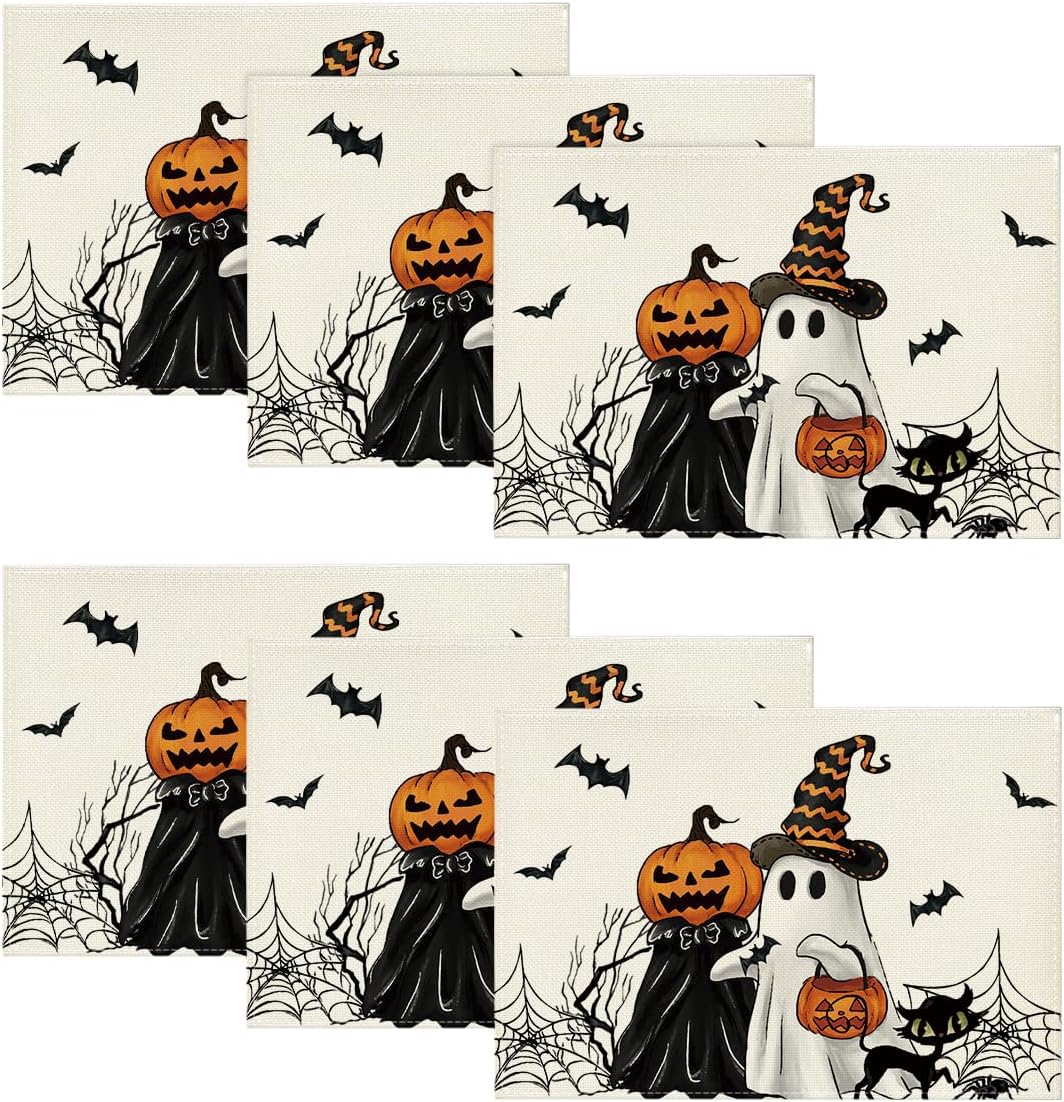 Artoid Mode Ghost Spider Web Halloween Placemats Set of 4-12 x 18 Inch