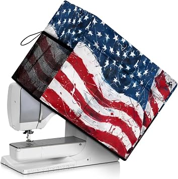 UNICEU American Flag Print Sewing Machine Cover with Pockets Easy Storage Dust Covers Lightweight Dust Protective Covers Suitable for Most Standard Sewing Machine