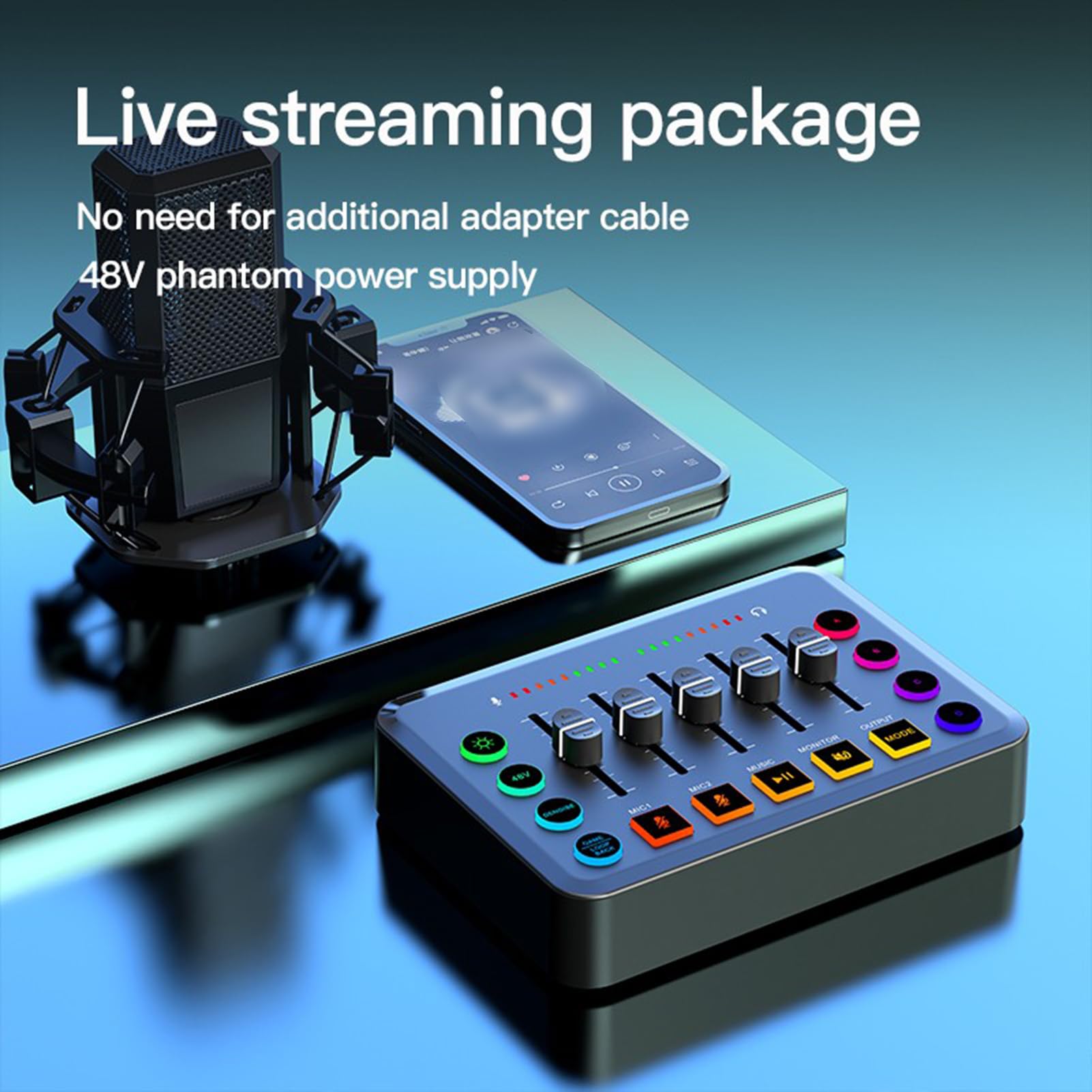 Docooler Set di schede audio live streaming con microfono a condensatore, riduzione del rumore per podcast, canto e giochi