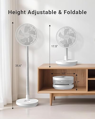 Miniatura 8 de Primevolve Ventilador oscilante recargable portátil, ventilador a batería de altura ajustable, USB, oficina en casa, viajes, campamento al aire