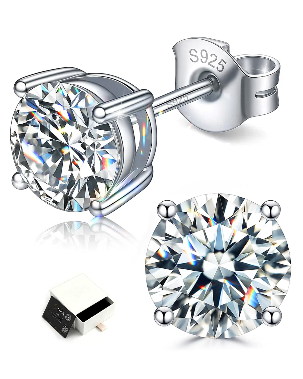 Moissanite Stud Earrings for Women &amp; Men, 925 Sterling Silver D Color VVS1