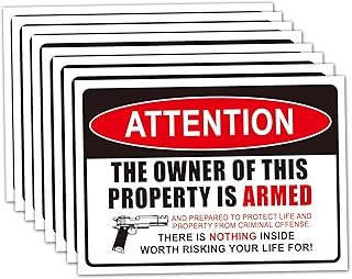 8 Pack Second 2nd Amendment Handgun Pistol Gun Owners Warning Security Sticker Decal,Gun Owner Signs for Home,4 x 3 inch Self Adhesive Vinyl,UV resistant, waterproof.