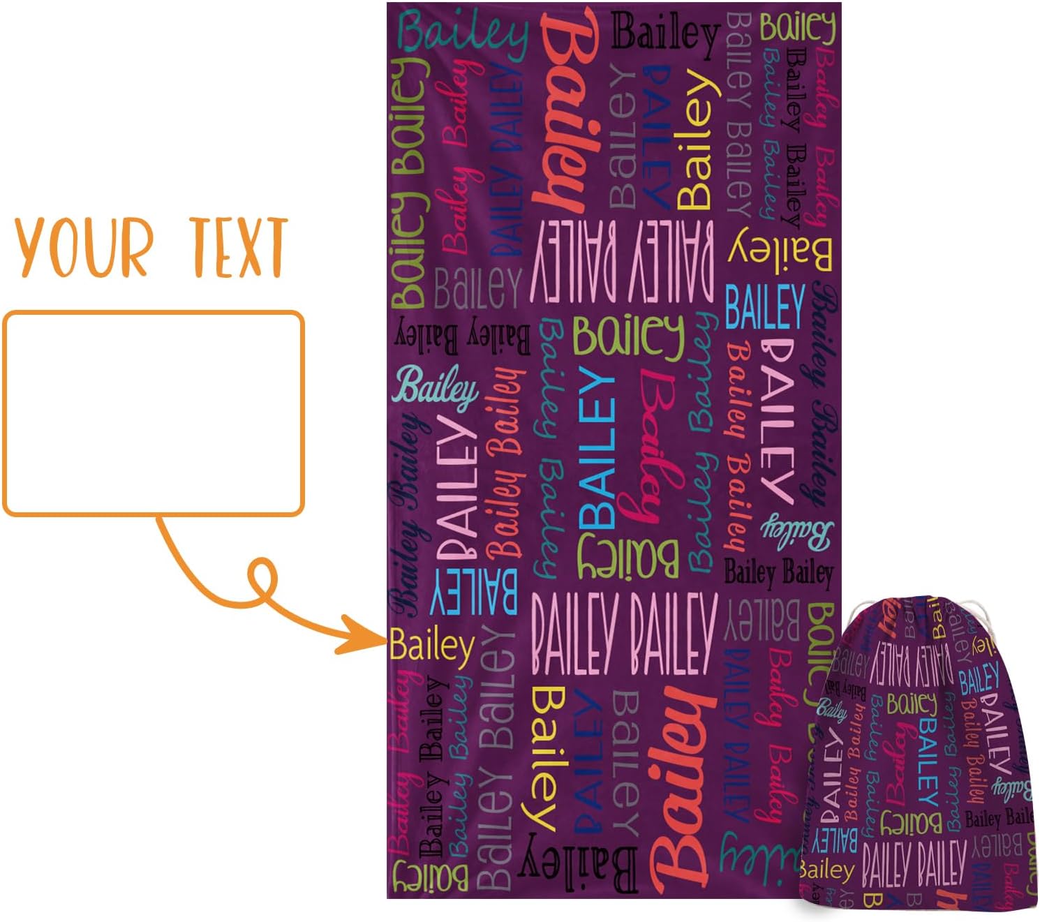 Personalized Beach Towel with Bag - Custom Oversized Soft Lightweight Absorbent Microfiber Bath Pool Towels with Multi-Fonts Name Design for Baby Kids Adults Boys Girls Gifts Color18