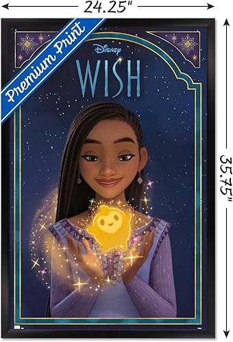 Miniatura 28 de Trends International Disney Wish - Póster de pared de Asha & Star, 22.4 pulgadas de largo x 14.7 pulgadas, versión enmarcada en oro