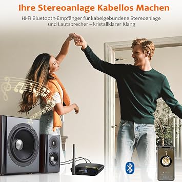 1Mii HiFi Bluetooth Empfänger 5.3 LDAC & aptX HD Audio Adapter mit 384kHz/32bit DAC Große Reichweite Hi-Res Wireless Receiver Optisch/RCA für Stereoanlage & Verstärker – Schwarz