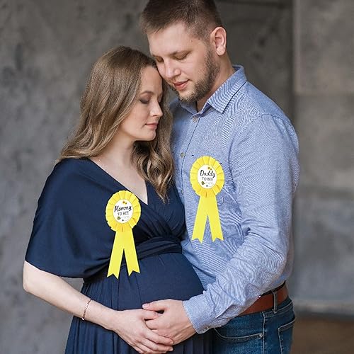 Miniatura 6 de HAPPYLAND - Pin de insignia de hojalata para baby shower de abejas amarillas para mamá y papá para mamá, juego de fiesta de revelación de género