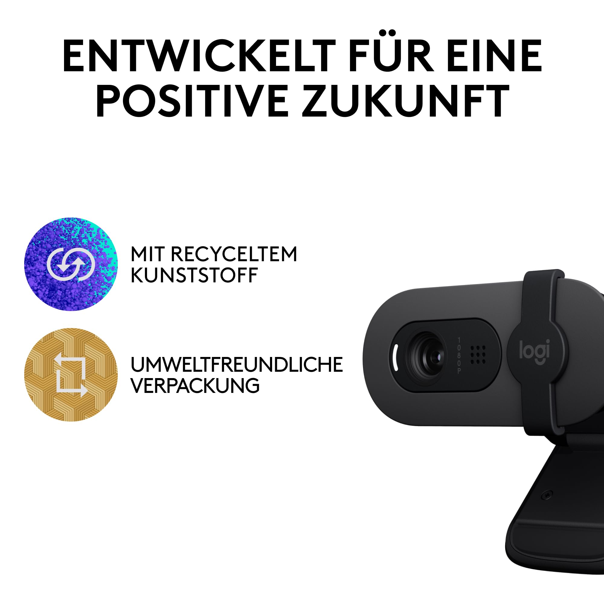 Logitech Brio 100 Full HD-Webcam, Auto-Lichtausgleich, integriertes Mikrofon, USB-A, Graphit