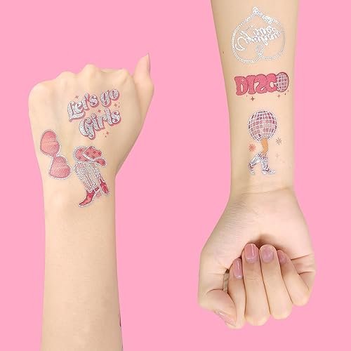 Miniatura 3 de Tatuajes de despedida de soltera, tatuajes temporales de discoteca vaquera, vaquera disco rosa Let's Go Girls para mujeres y niñas, decoraciones de