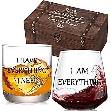 JOVGANK I Have Everything I Need I Am Everything Drinking Set of 2, Wooden Memory Box, Wedding Gifts for Couples, Bridal Shower Gifts, Mr and Mrs Gift, Engagement Couple Drinking Glass for Him Her