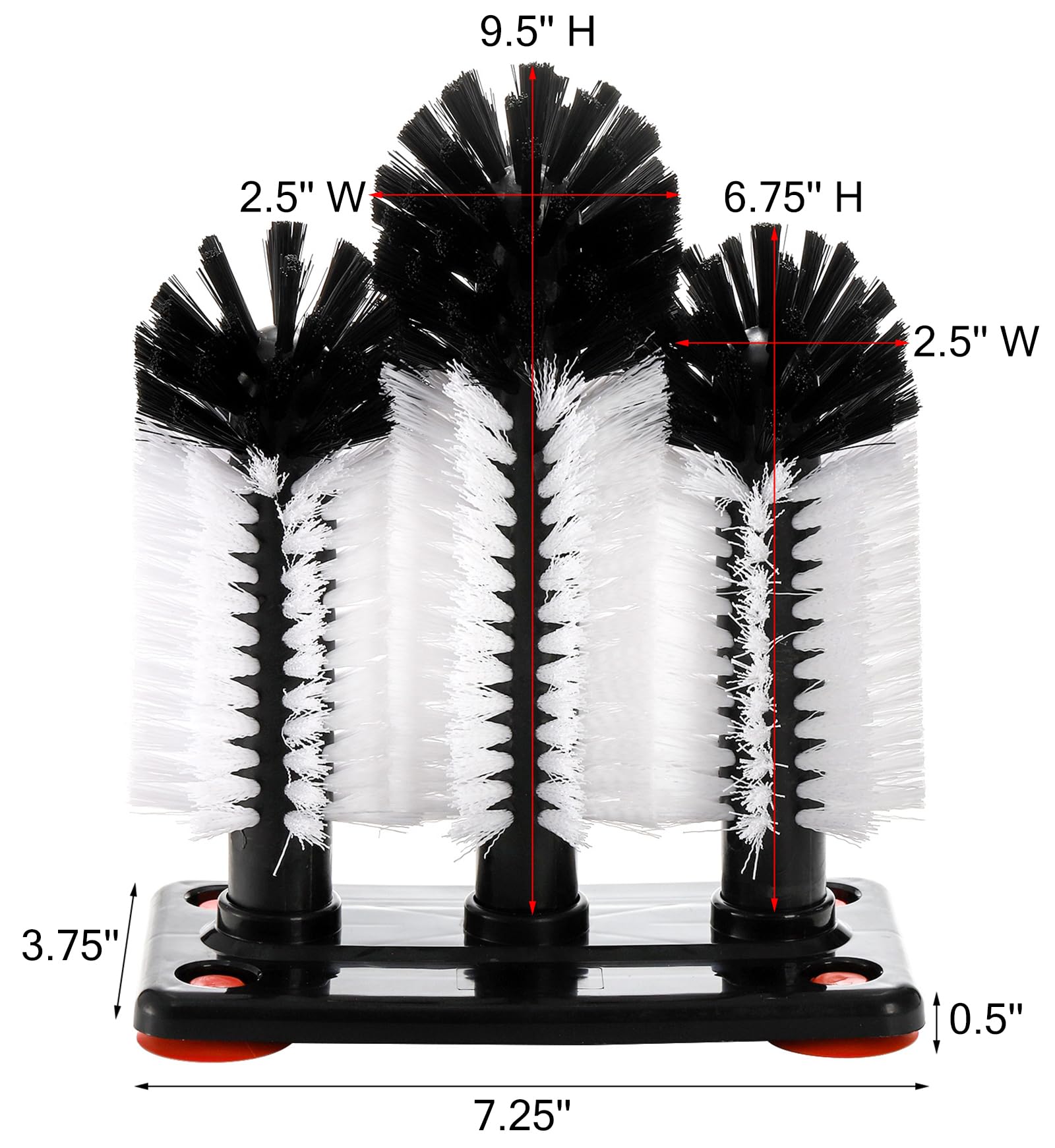 Yesland Water Bottle Cleaning Brush with Suction Base, 3 Head Removable Glass Washer Bristle Brush Cleaner for Long Leg Cup, Beer Cup, Red Wine Glass, Bar, Kitchen, Sink, Home Tools