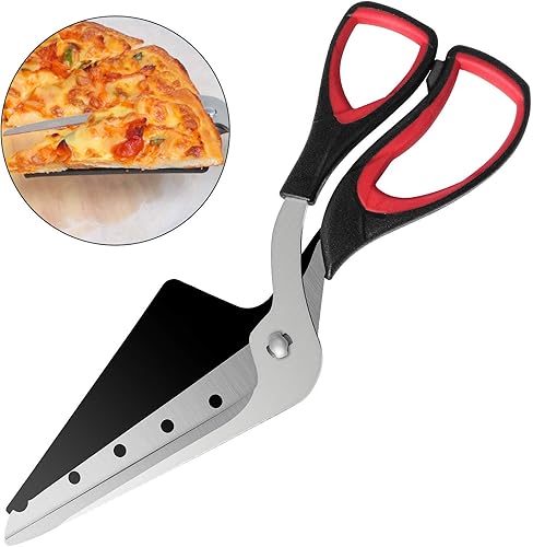 Miniatura 8 de Asdirne Tijeras para pizza, cortador de pizza, hoja desmontable ultra afilada con bandeja, agarre ergonómico de TPR suave, 10.3 pulgadas, negro y