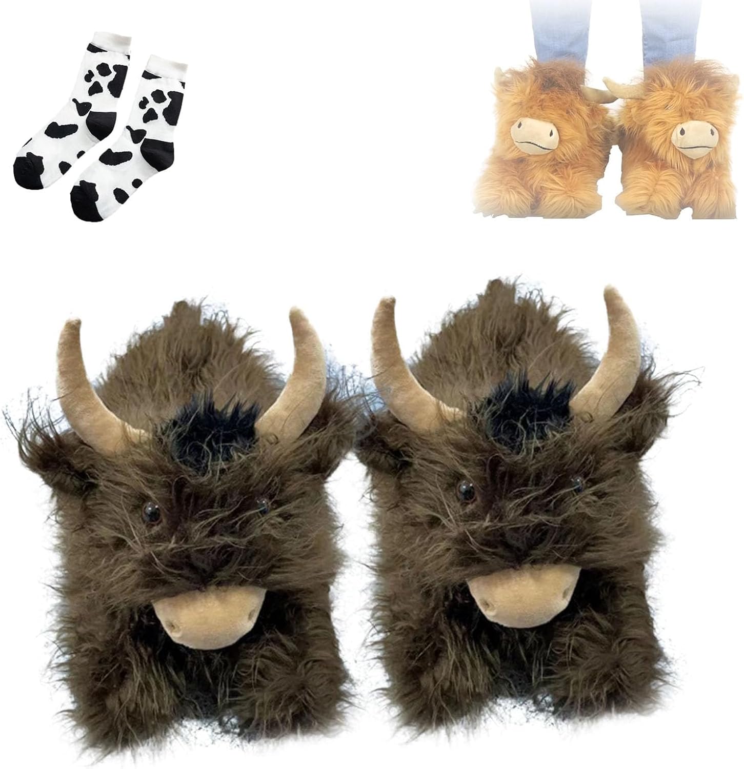 Highland Koe Slippers, Pluche Schotse Koe Slippers, Zachte Warme Cartoon Koe Slides Huisslippers, Zwart, 36/40 EU Highland Koe Slippers, Pluche Schotse Koe Slippers, Zachte Warme Cartoon Koe Slides Huisslippers, Zwart, 36/40 EU