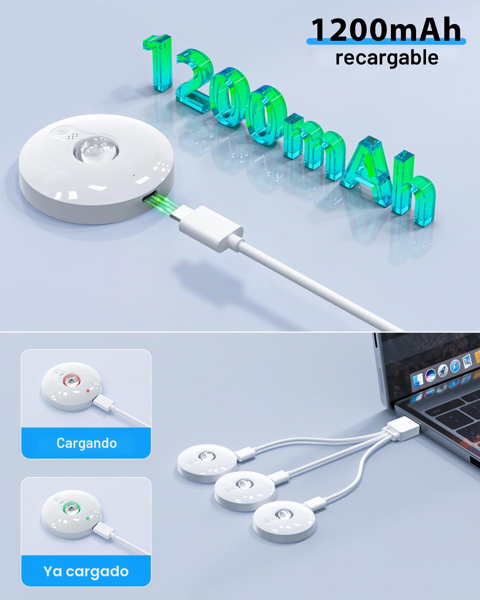 Luz LED Recargable 3 Temperaturas para Armarios y Vitrinas | Batería 1200mAh USB-C, 3 temperaturas, mando+táctil, temporizador, montaje magnético sin rayas