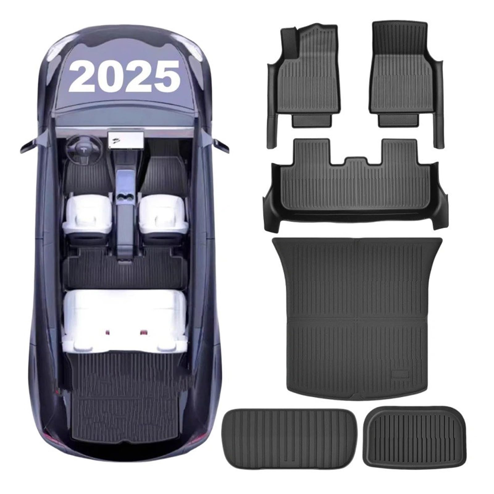 para Tesla para Model Y para Juniper 2025 Alfombrillas de Piso TPE Kit Completo con Revestimiento de umbral de Puerta y Revestimiento de Carga (3 Piezas de Alfombrillas)