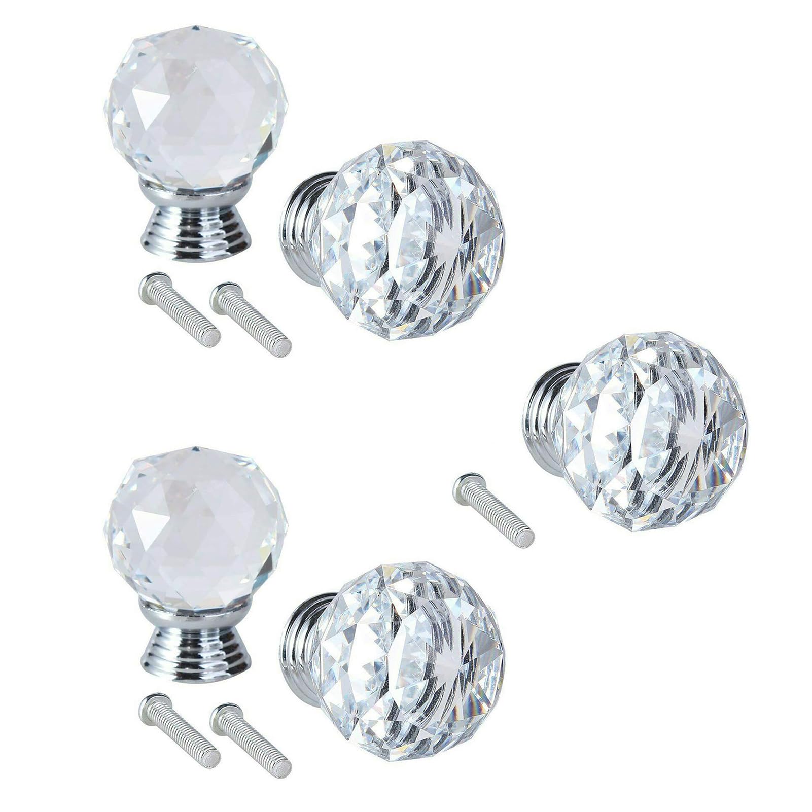 Uptuoli Clear Crystal Knobs, Knobs For Dresser Drawers, Crystal Glass Door Knob Ball-Shape, 5Pcs Drawer Wardrobe Doorknob Pull Handle Diamond Glass Cabinet Drawer Pulls Cupboard Knob With Screws, Round 20Mm