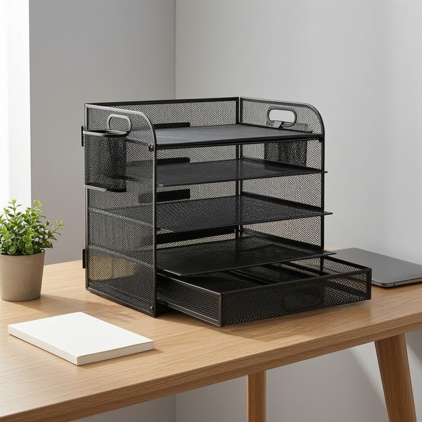 Baoblaze Clasificador Papel Escritorio | Ventilado, Organizador Malla Metálica con Portabolígrafos, Multiusos, para Estudio