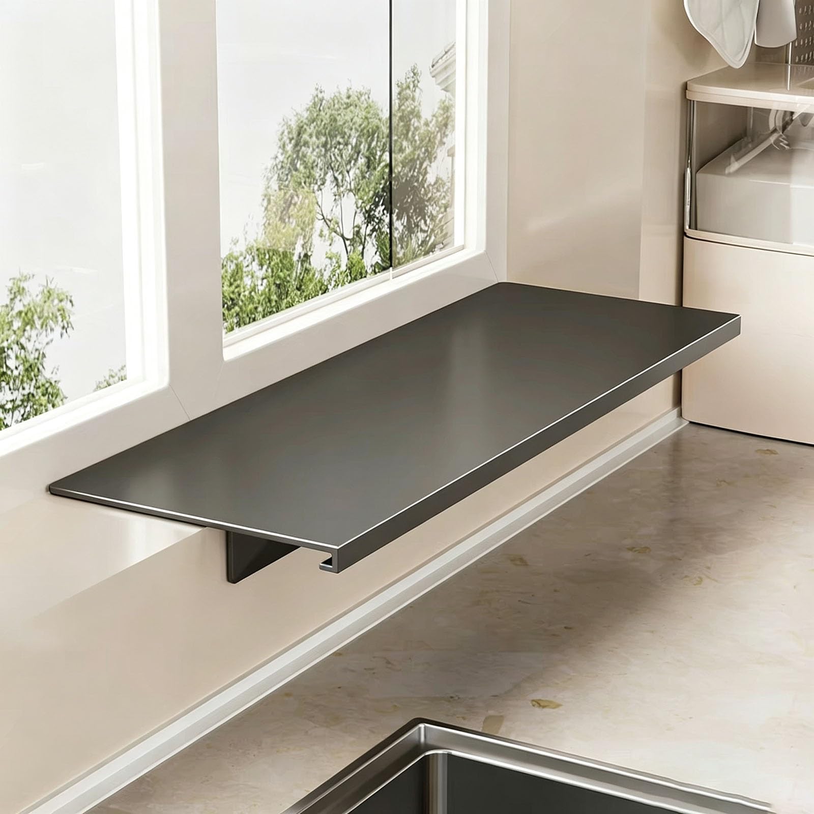 Fensterbank Verbreiterung Innen Hängende Büro-Fensterbank-Verlängerung, Metall-Verlängerungsbrett Mit Magnetischer Halterung, Kein Bohren(Gray,60x20cm (23.6 x 7.8in))