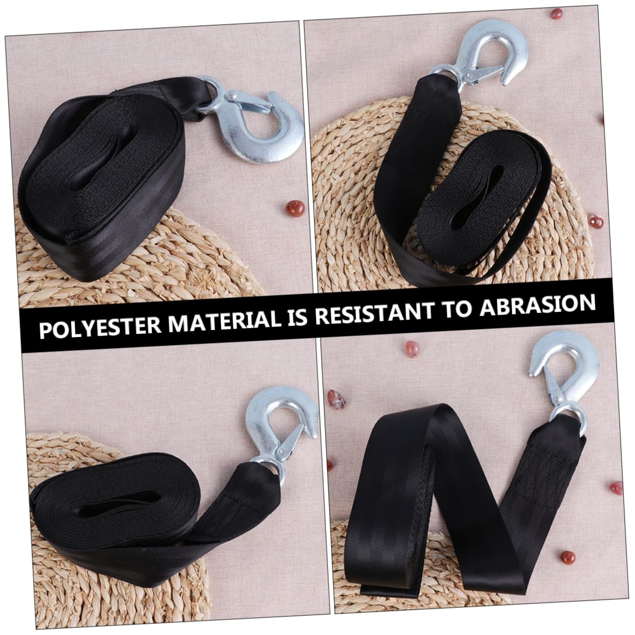 Schwarzer Windenriemen aus Polyester mit Sicherem Stahlhaken 1,5 Tonnen Zugkraft 4,7cm Breit Tragbarer Abschleppgurt für Anhängerzubehör und Bootsbergung