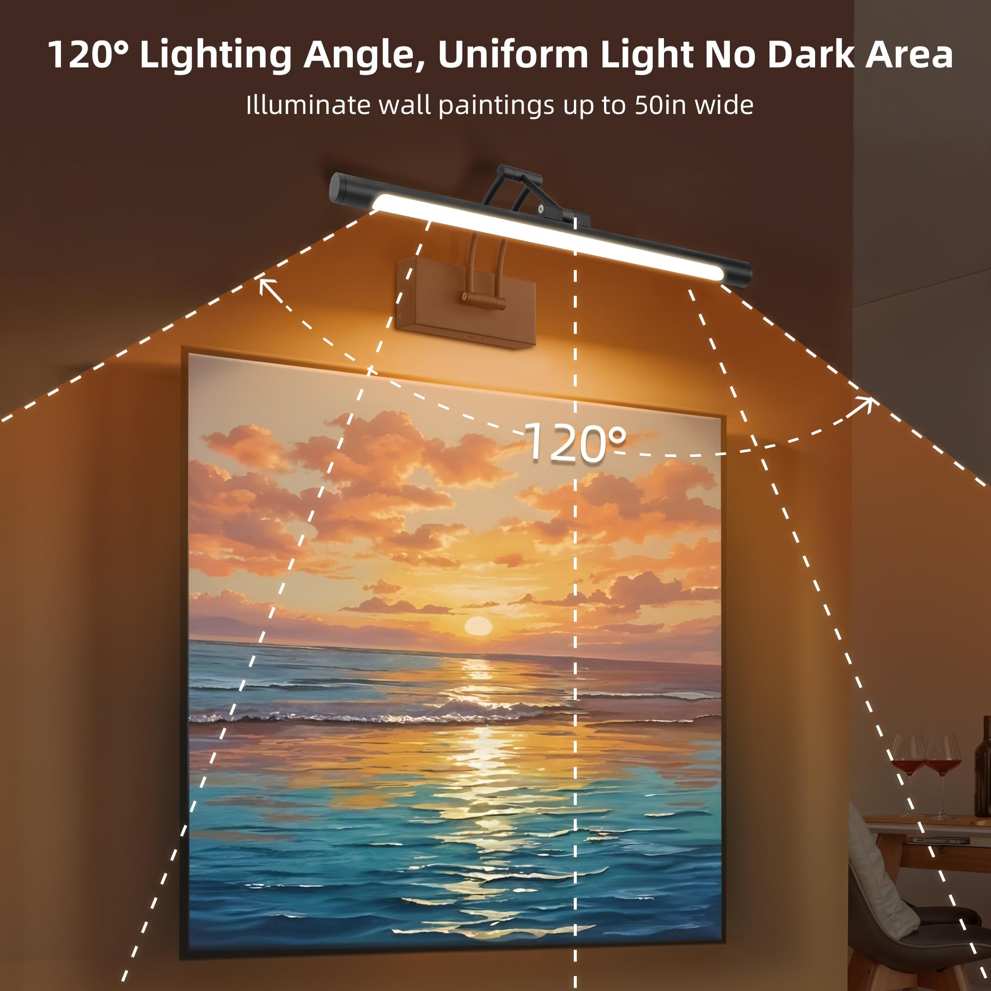 Luci per foto wireless da parete, 40,6 cm, a batteria, con timer remoto, illuminazione artistica ricaricabile per dipinti 3000 K/4000 K/6000 K, dimmerabile, per foto e bersaglio per freccette