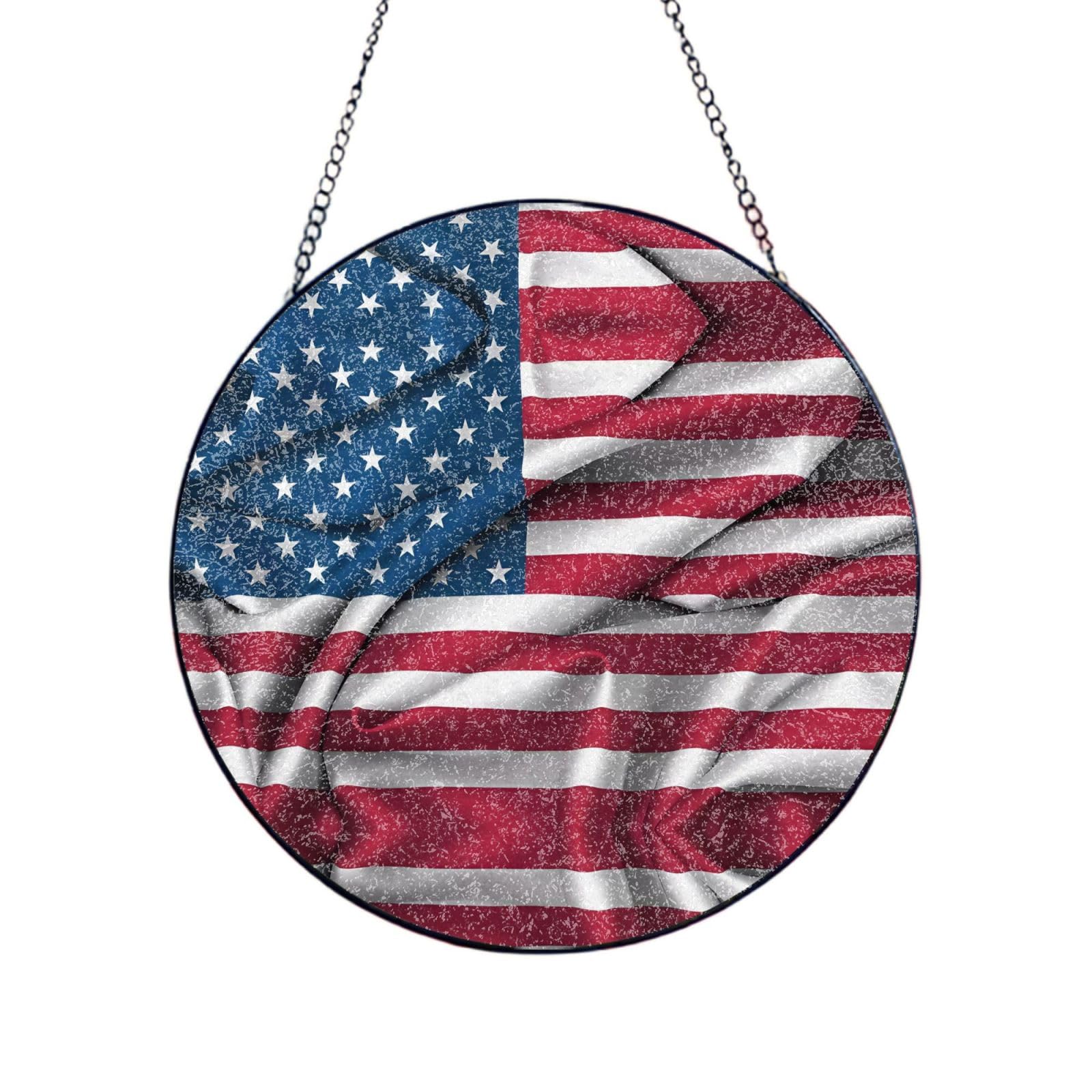 Phayah American Flag Print Glass Window Hanging Sun Catchers Suncatcher Decor For Birthday For Home Garden Porch 10in（25cm）