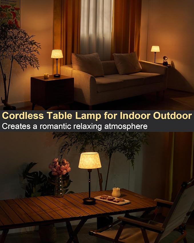 INTELIVE Cordless Table Lamp Battery Operated Rechargeable Touch Portable Dimmable Light Small Nightstand Lamp for Bedside Bedroom Side Table Restaurant Dining Room Outdoor Patio Bathroom Fabric Shade photo 3