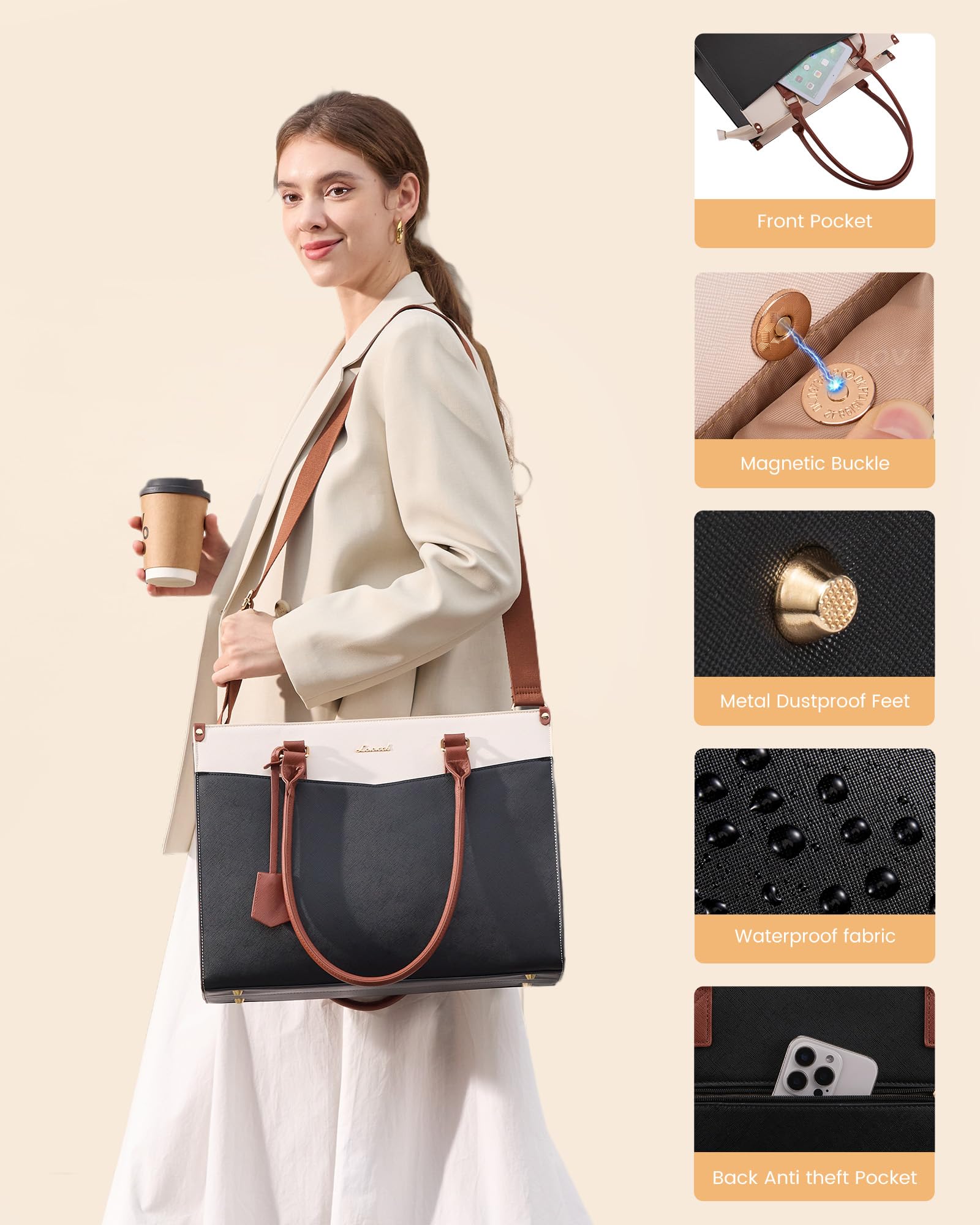 LOVEVOOK Torba na laptopa o przekątnej ekranu 15,6", elegancka damska torba na ramię i torba na ramię, duża torba do pracy, torba nauczycielska i aktówka do biura