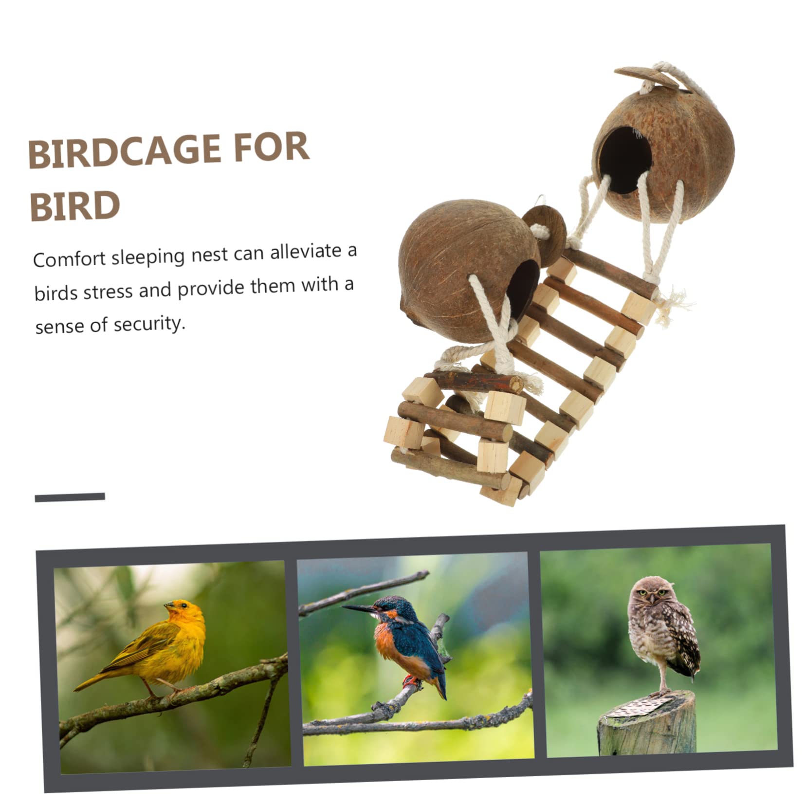 Casa Colgante para Pájaros Nido De Pájaro con Escalera Hecho De Cáscara Natural Tamaño Pequeño para Jaula De Cría Aves Mascotas Periquitos