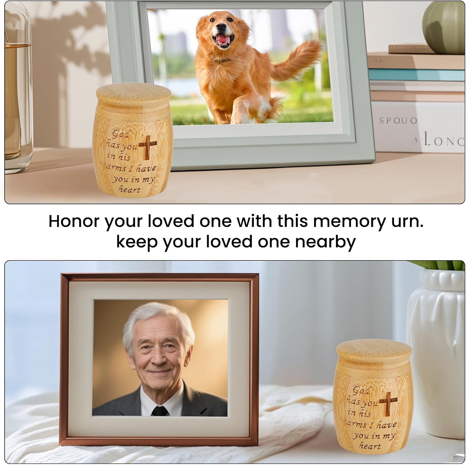 Small Urns for Human Ashes Set of 1, Made of Bamboo, Mini Keepsake Cremation Urn with Tree of Life Pattern Engraved, for Made Female Adult Pets, 1.8" W x 2.4" H - Image 7