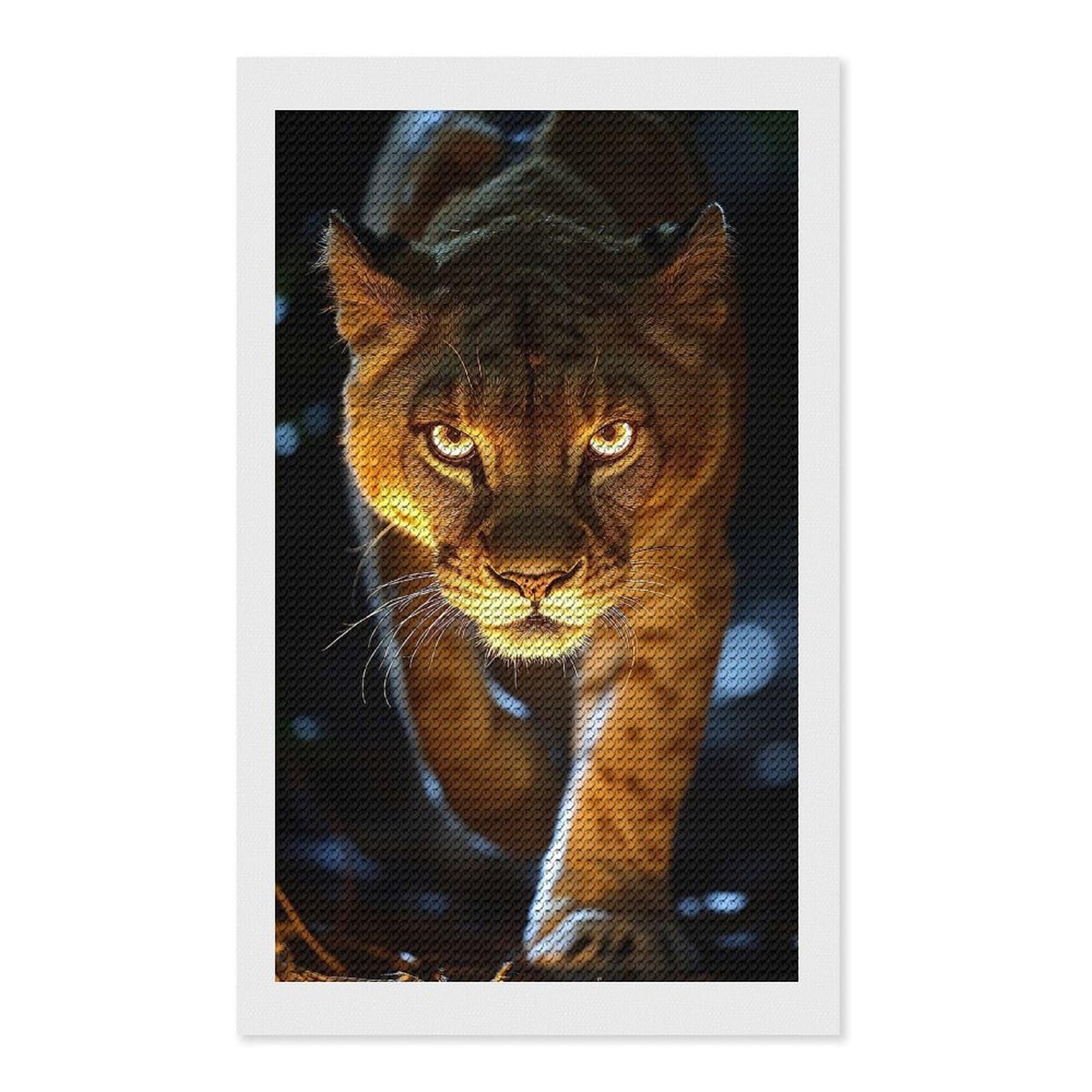 Junmoney Intense Lion Portrait in The Dark Diamond Art Canvas 12"x20", for Adults, Pleasing Wall Art Project, Modern Decor, Gift Idea, Nice Detail and Sparkle
