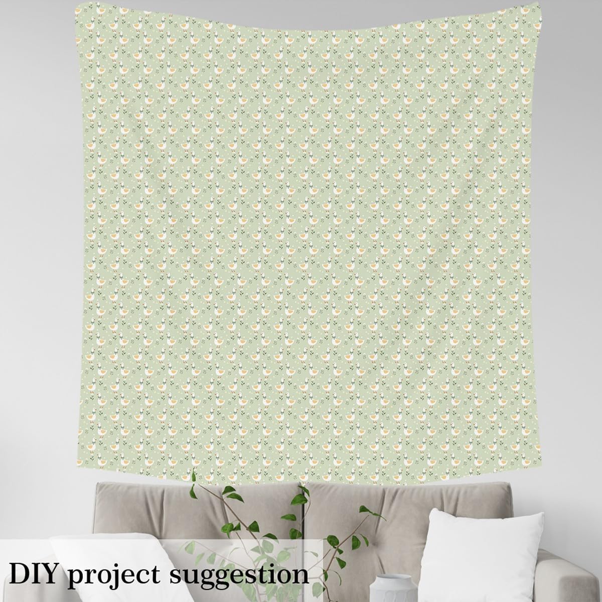 Cute Ducks Fabric by The Yard,Cartoon Flowers Bowknot Decor Fabric for Sewing Supplies,Farm Animals Theme Fabrics Soft Polyester No Stretch,Light Green 1 Yard,36" L x 59" W image 4