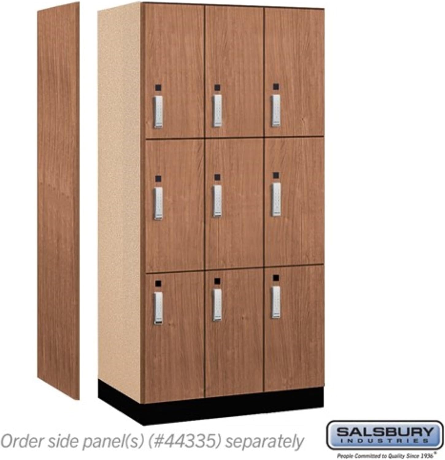 Salsbury 12" Wide Premier Wood Locker-Triple Tier-3 Wide-6 Feet High-21 Deep-Red Oak-Silver Electronic Locks