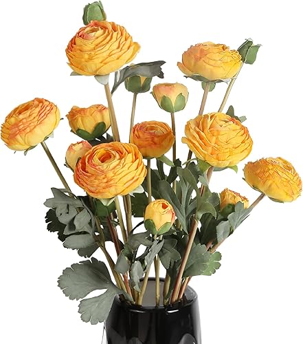 Ranúnculo amarillo, flores artificiales, 18 cabezas, flores de seda vintage, ranúnculo, arreglo de flores falsas para boda, novia, centro de mesa,