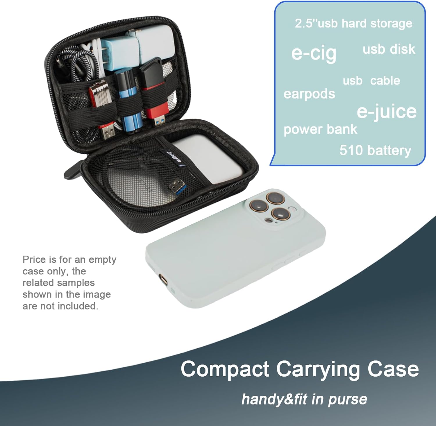 Small EDC Pouch 5.5x3.9 inch, Hard Shell Carrying Travel Case for Vape Pen & Pods, Compact Stash Organizer for Carts, Batteries, Fit in Purse, Portable Tool Storage Box (Case Only)
