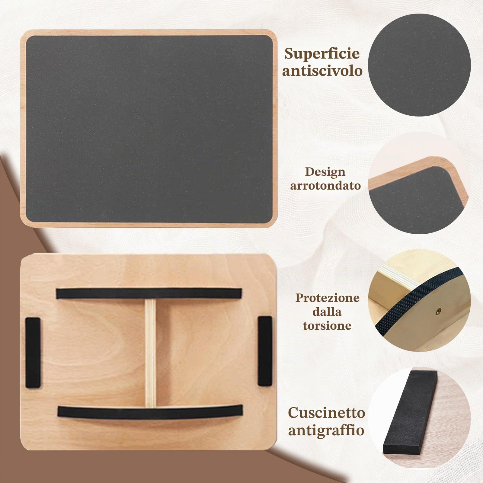 Balance Board Professionale in Legno,Bordo Dell'Equilibrio Antiscivolo Dell'Allenatore Dell'Equilibrio Adulto, Bordo Dell'Equilibrio Di Terapia Fisica, Rullo Antiscivolo, Forza Del Nucleo, Stabilità