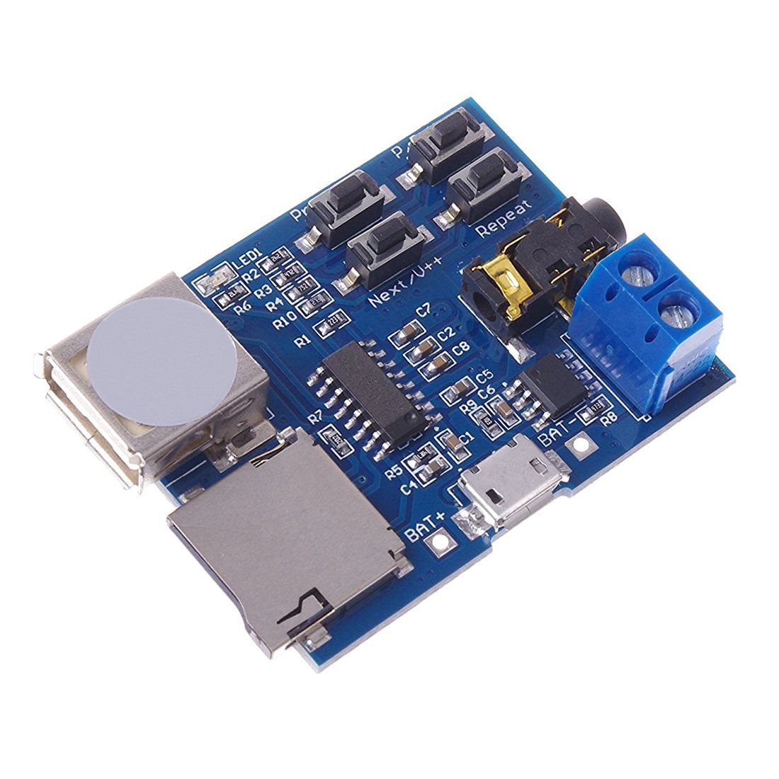 Kqcibz Mp3 Lossless Decoders Decoding Power Amplifier Mp3 Player Audio Module Mp3 Decoder Board Support TF Card USB, blue, 133064
