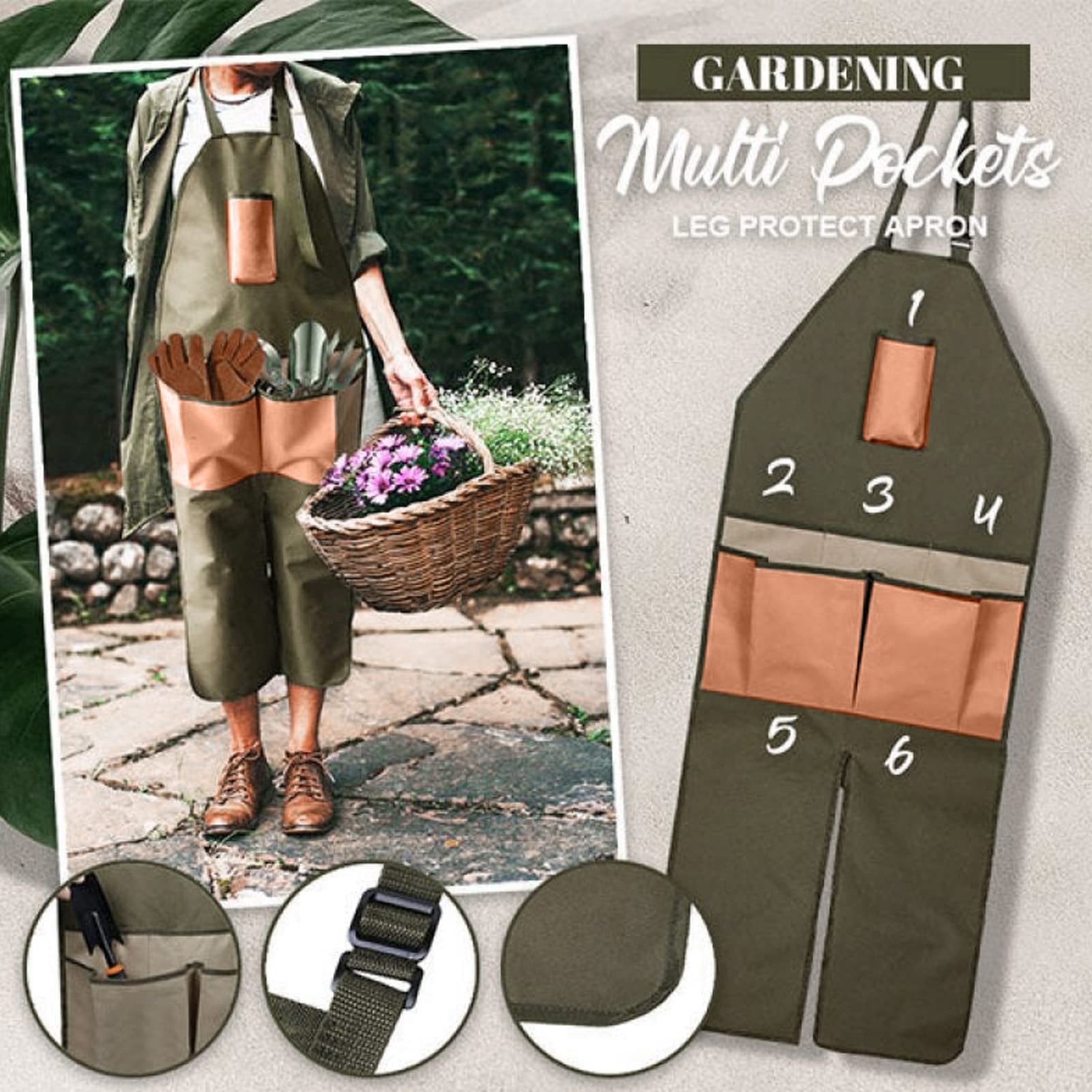 Delantal De Jardinería Protector Para Piernas Con Múltiples Bolsillos, Tela Oxford Para Recolectar Vegetales Y Frutas, Plantar