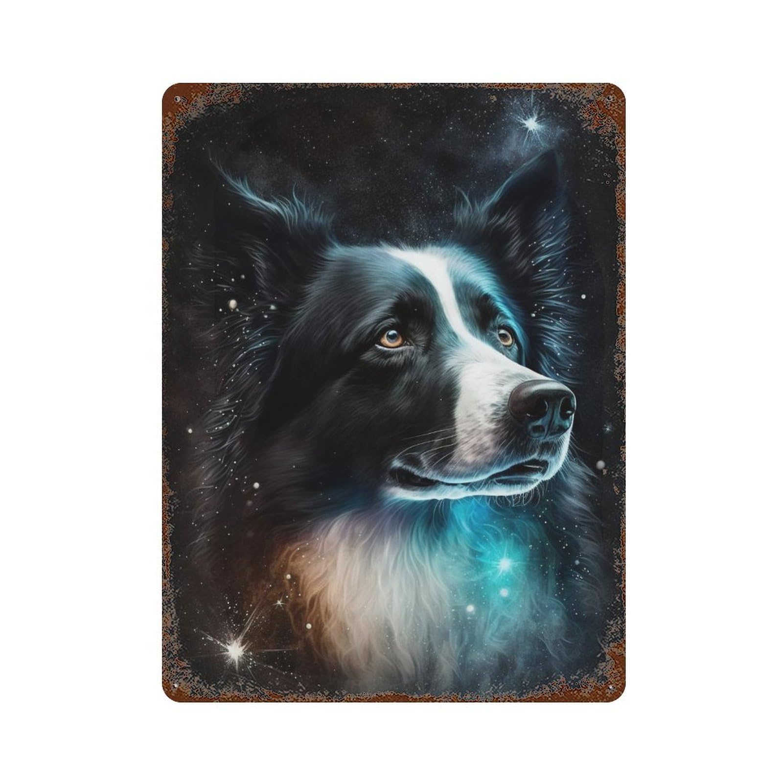 Rust Effect Galactic Pup Portrait -2 Vintage Rust Metal Sign 15.7"x11.8", Decorative Metal Wall Art for Shed, Workshop And Garage Wall Decor