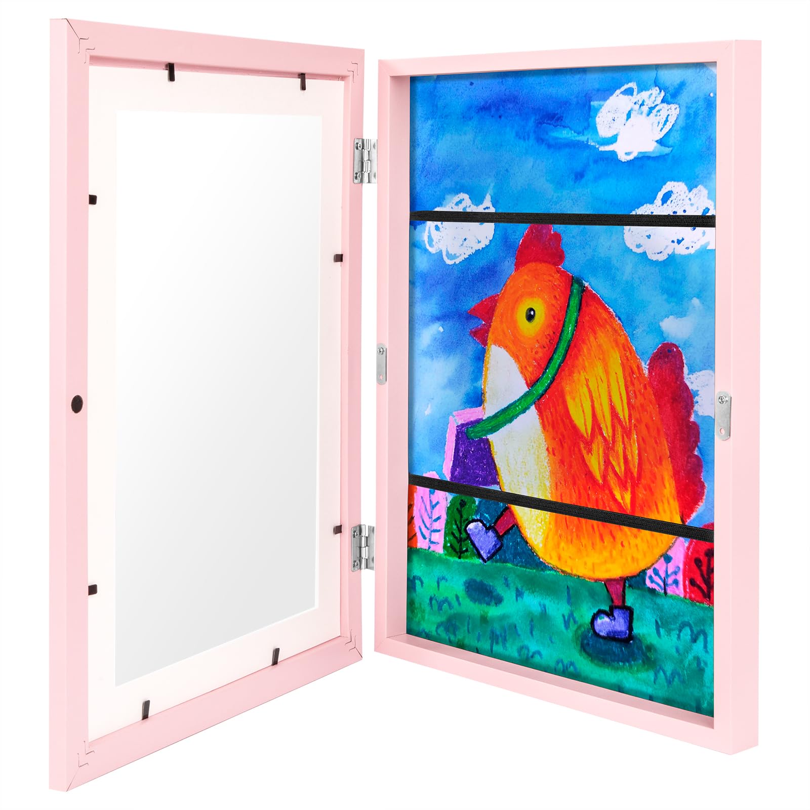 Cornice per Bambini A4 Apertura Frontale Cornice Artistica per Bambini Cornice Intercambiabile per Disegni di Bambini, Opere D'arte, Progetti Artistici (Rosa)