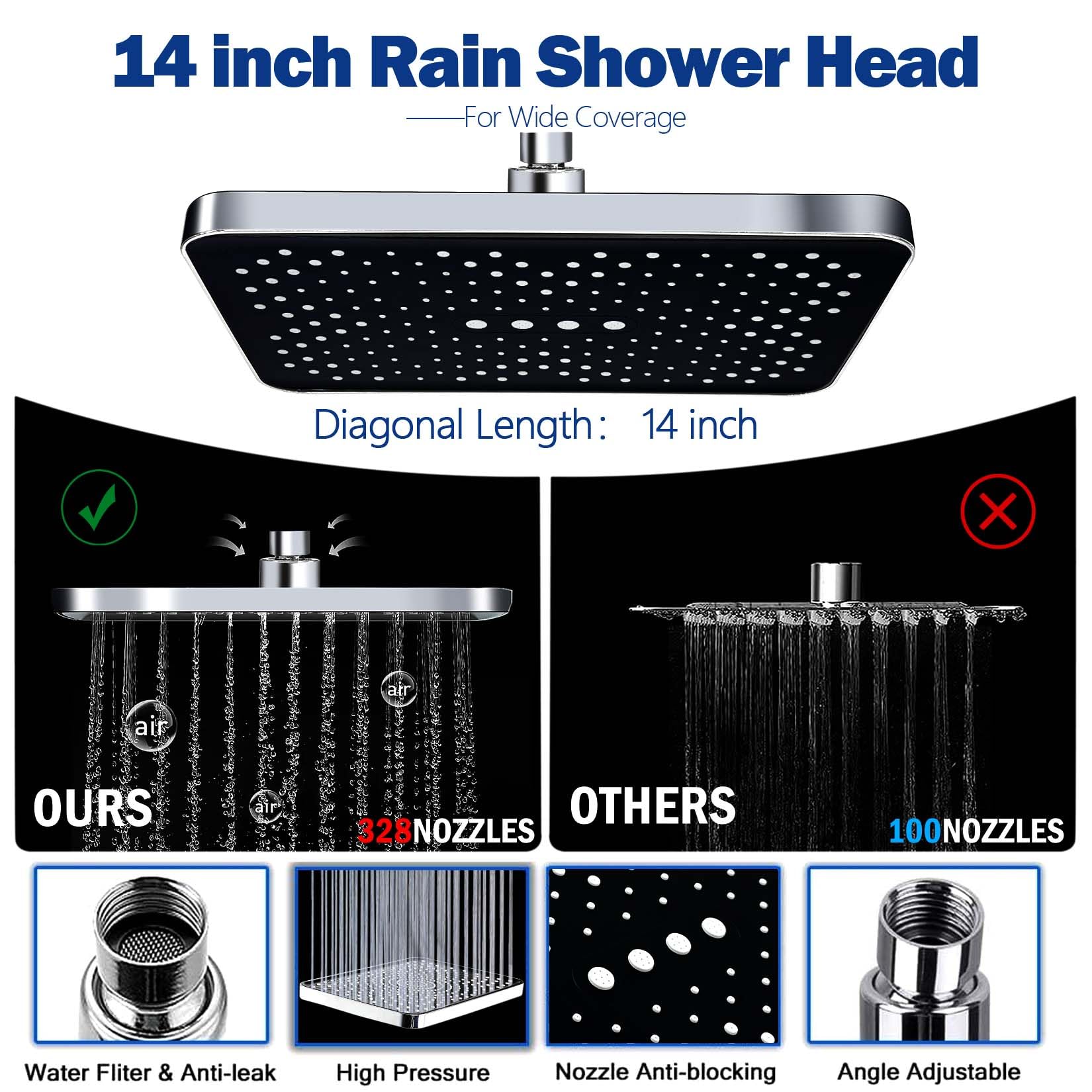 Duschsystem Mit 30,5 Cm Regendusche & Handbrause – Hochdruck, Edelstahl, Verstellbarer Arm, Schwarz